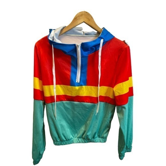 EUC Multicolor 90s Style 3/4 Zipper, Drawstring Hoodie w/ Elastic Waist - Picture 1 of 7